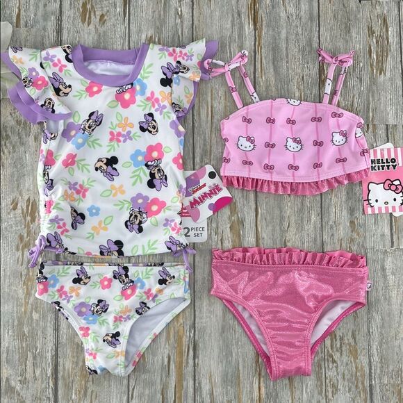 Mini Mouse & Hello Kitty Tankini & Bikini Bathing Suits 2,  2-Piece Sets Size 12 - Picture 1 of 5